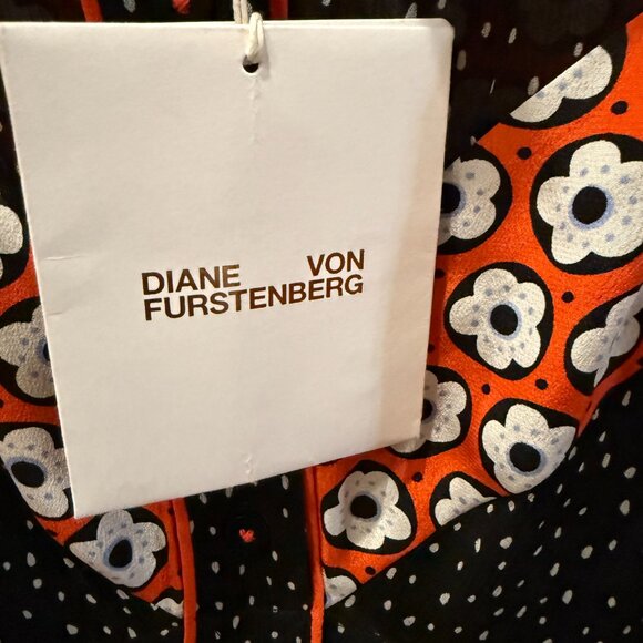 DIANE VON FURSTENBERG Lou Silk Chiffon Collared Polka Dot Summer Dress NWT SZ 14 - Picture 5 of 7